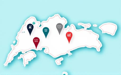 A map of Singapore with location pins for various services