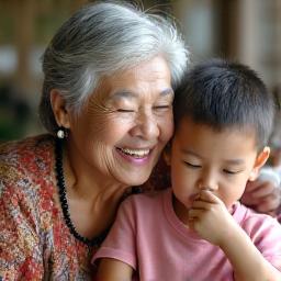 Madam Halimah with her grandchild, enjoying life fully
