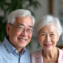 Mr. and Mrs. Lim, a happy senior couple, looking forward